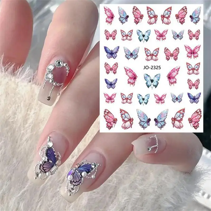 1 ~ 5ШТ Сине-фиолетовая Бабочка Наклейка для ногтей Акварельные Бабочки Слайдеры 3D Клейкие Наклейки Весеннее Украшение для Маникюра