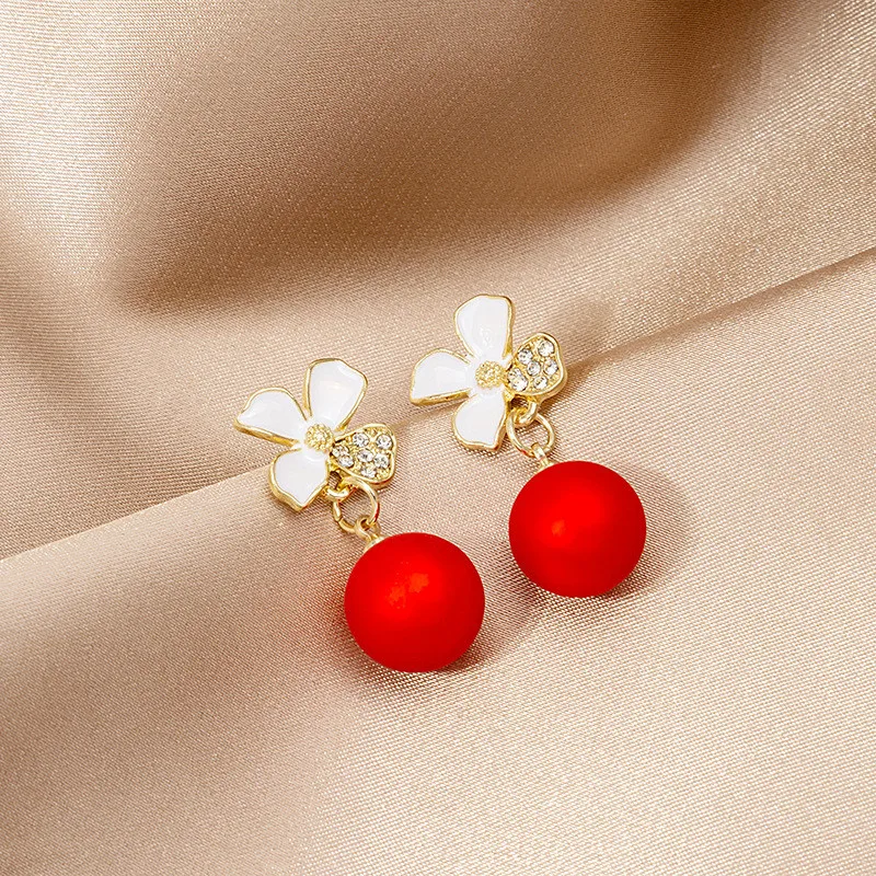 Милые Хрустальные серьги-подвески с круглым цветком из модной красной серии, подвески-гвоздики, украшения для ушей, Новогодние подарки для женщин и девочек