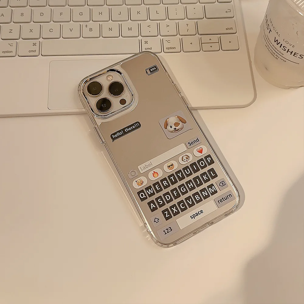 Клавиатура с зеркальным лицом, собачий чехол для телефона для iPhone 15 14 13 12 11 Pro Max Plus