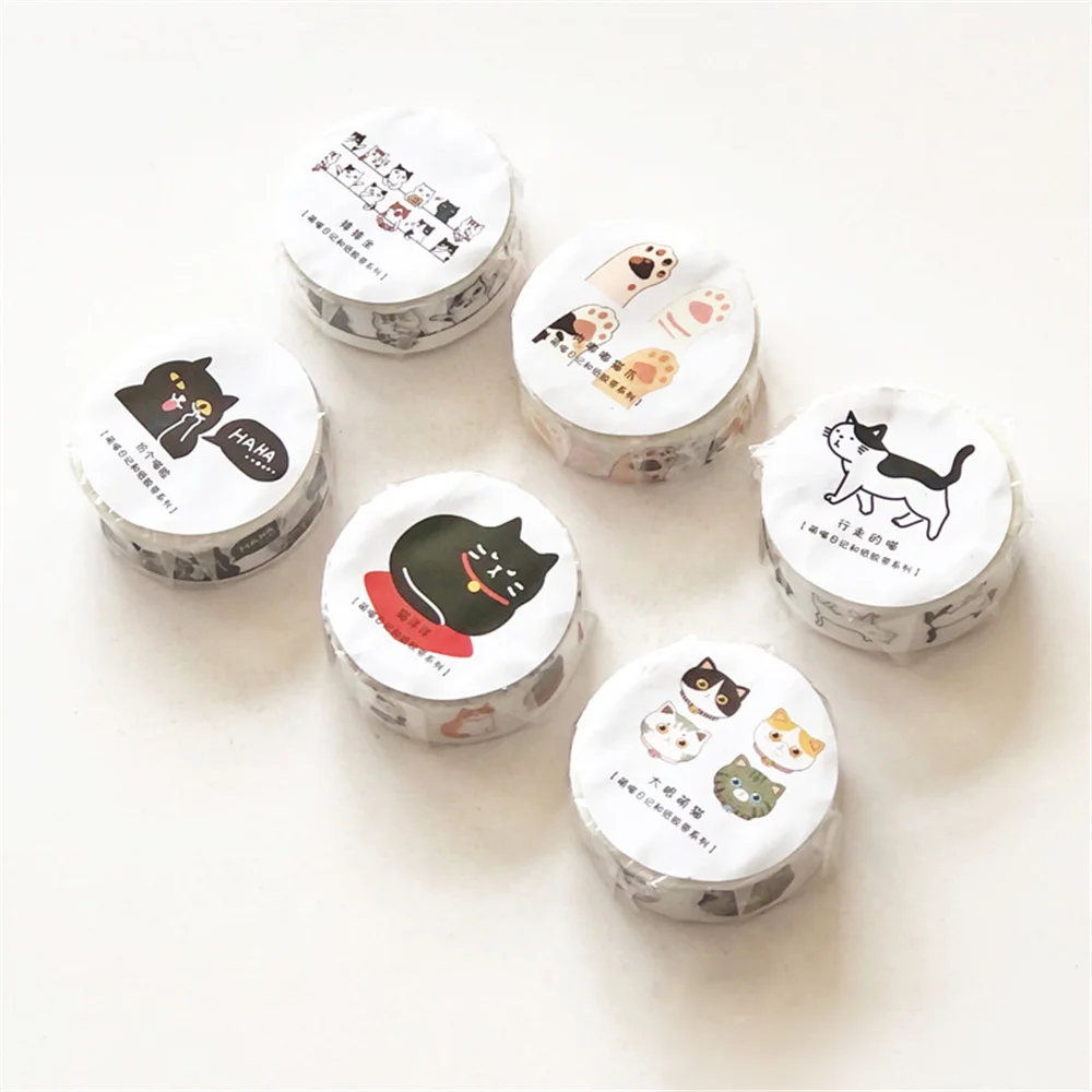 1 ~ 6ШТ Клейкой бумаги Cute Kawaii Adorable Cat Washi для маскировки, Наклейка для Скрапбукинга