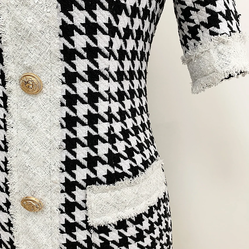 Высококачественное новейшее популярное осенне-зимнее дизайнерское платье из твида в клетку с бахромой и коротким рукавом для женщин