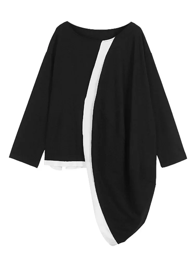 XITAO, Асимметричные женские футболки, Индивидуальность, нерегулярный контрастный цвет, Лоскутное шитье, Осенняя простота, тренд 2023 DMJ2275