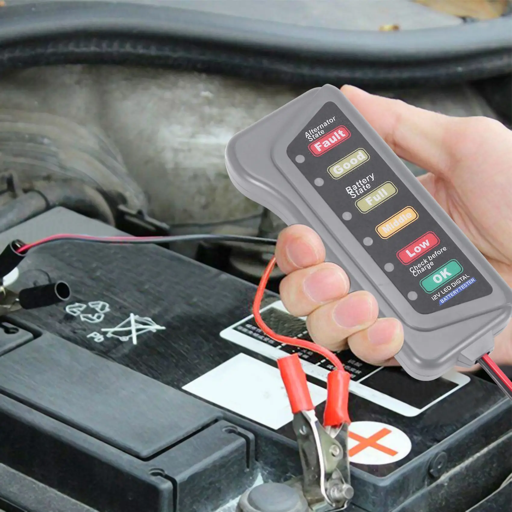 Тестер автомобильного аккумулятора и генератора 12 В - проверка состояния аккумулятора и зарядки генератора (светодиодная индикация)