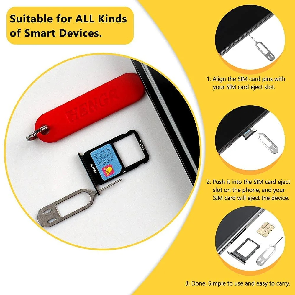 Инструмент для удаления SIM-карт 6шт-Лоток для sim-карт, инструмент для извлечения Pin-кода, открывалка для игл, со съемной цепочкой для ключей, черный + красный