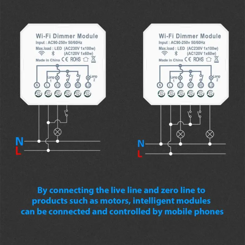 Модуль переключения интеллектуальных диммеров Tuya WiFi 1/2 Gang с защитой от перепутывания проводов, светодиодный светильник, интеллектуальный переключатель с регулируемой яркостью, пульт дистанционного управления, Работа с Alexa Home
