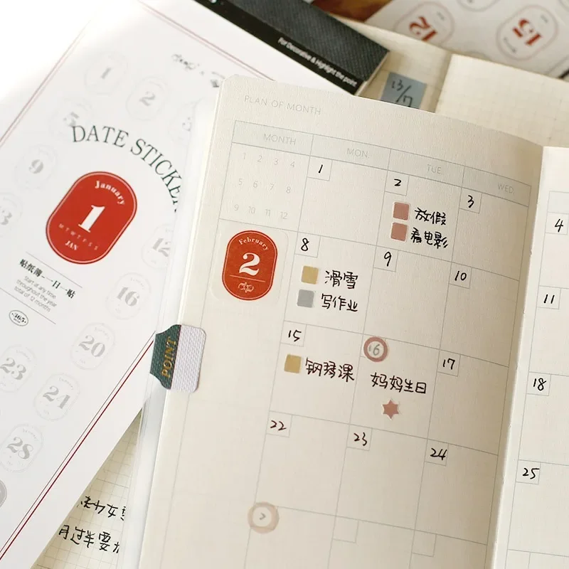 12 Листов Календарных наклеек на 2024 год, эстетичный Блокнот с датой в 365 дней, ежедневник, Милые канцелярские наклейки, школьные принадлежности